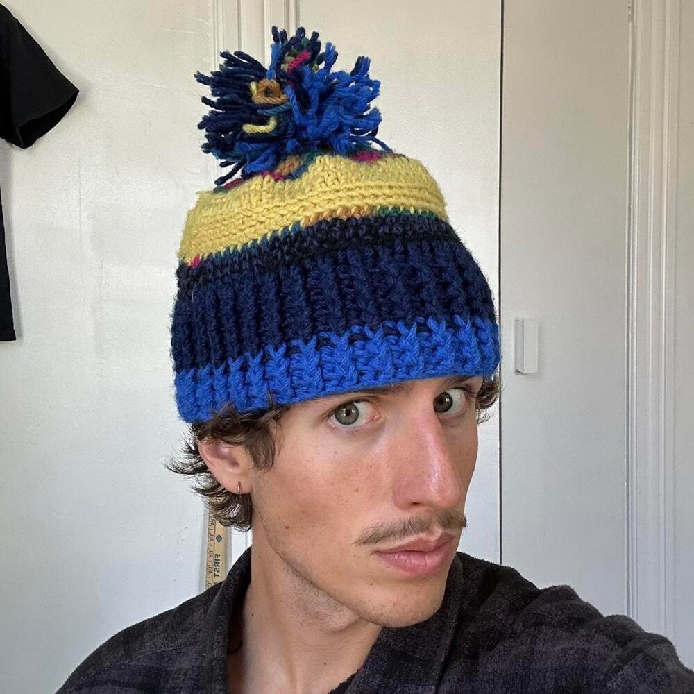 Vintage Y2K MultiColor Ball Knit Crochet Beanie Hat Skullcap